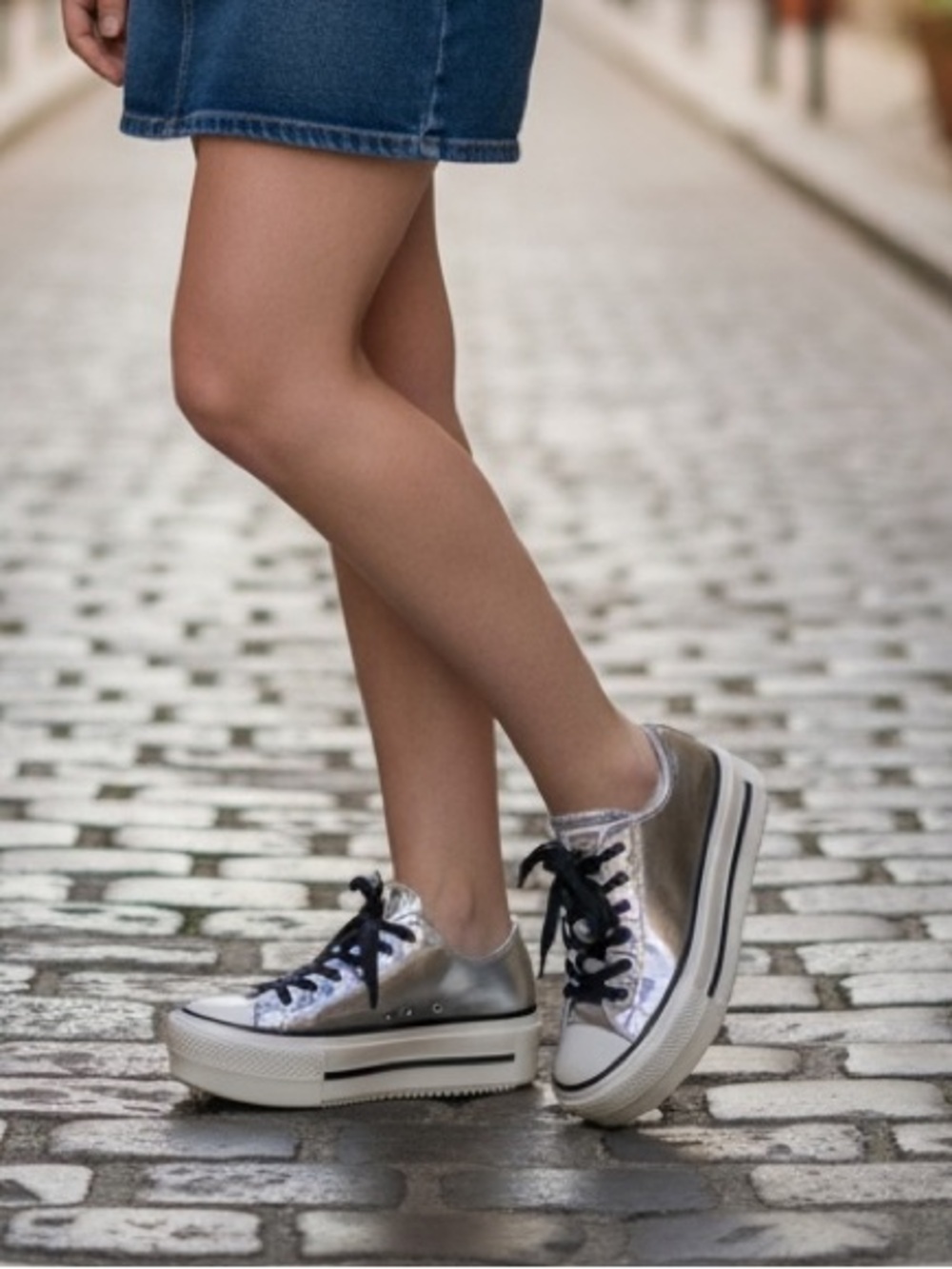Converse Chuck Taylor All Star Lift Platform Sneakers Metallic Silver Low Top